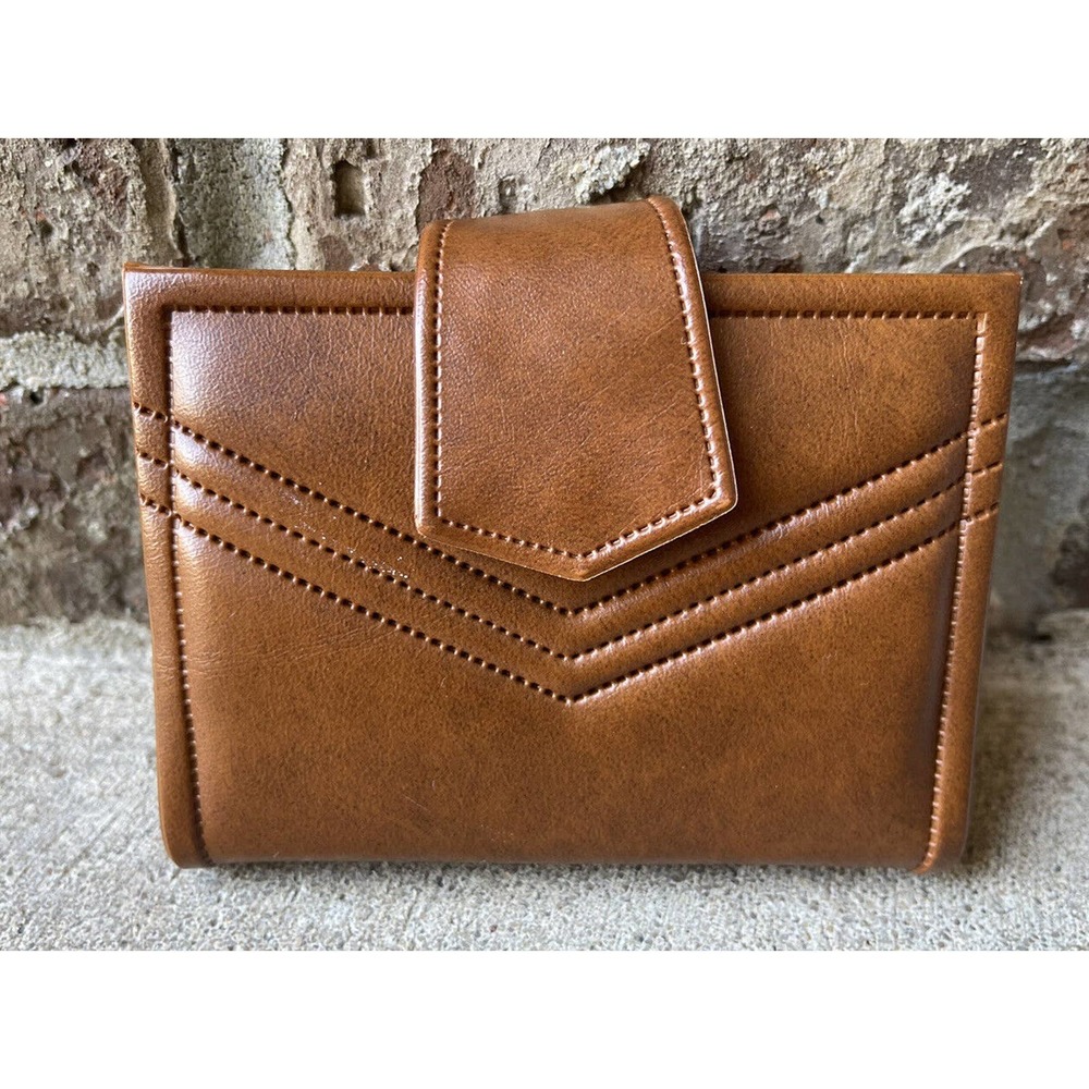 Vintage Star Brand Brown + Gold Tone Faux Leather Kiss Lock Wallet Coin Purse